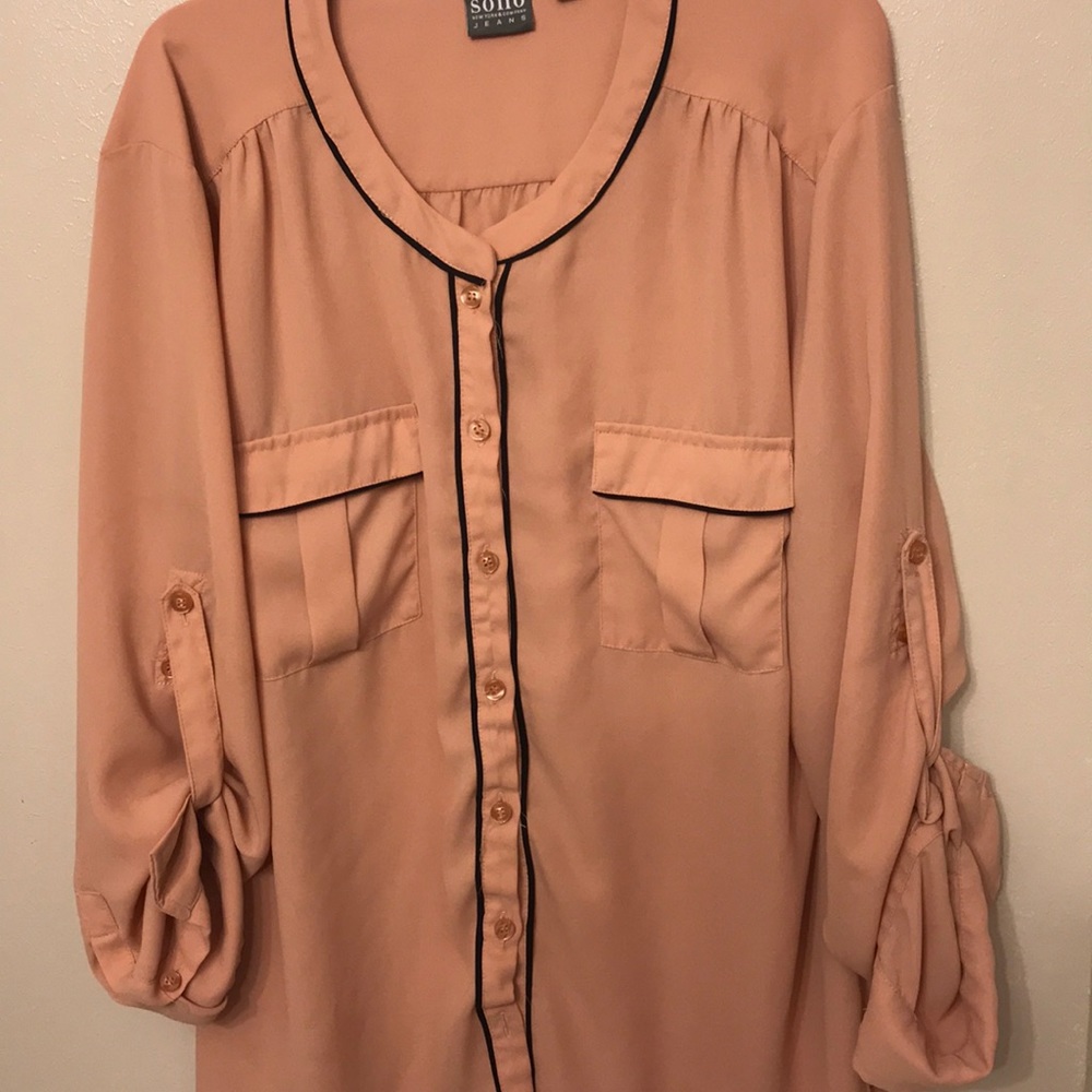 Peach button up dressy shirt. -New York &Company